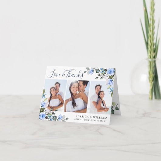 Carte De Remerciements Elégant Eucalyptus Dusty Blue Roses Simple 3 PHOTO (Devant)