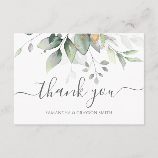 Carte De Remerciements Elégant Eucalyptus Feuille Mariage or vert (Devant)