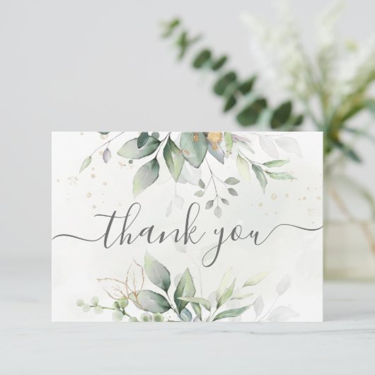 Carte De Remerciements Elégant Eucalyptus Feuille Mariage or vert (Debout devant)