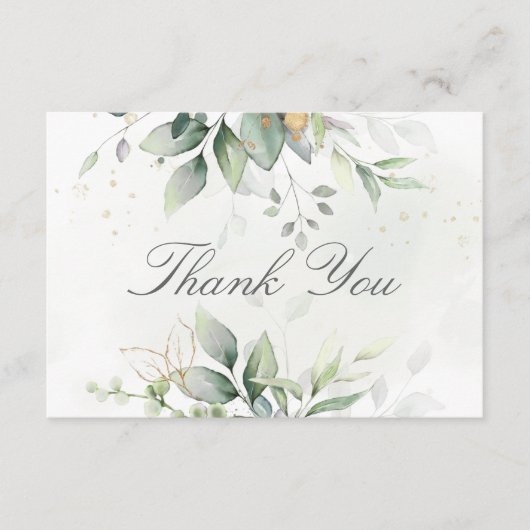 Carte De Remerciements Elégant Eucalyptus Feuille Mariage or vert (Devant)