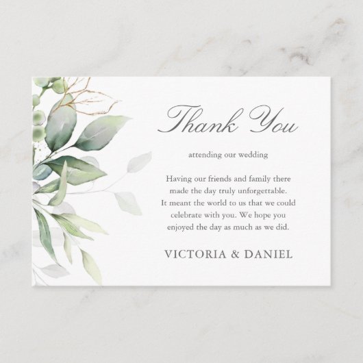 Carte De Remerciements Elégant Eucalyptus Feuille Mariage or vert (Devant)