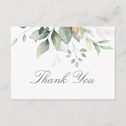 Carte De Remerciements Elégant Eucalyptus Feuille Mariage or vert (Devant)