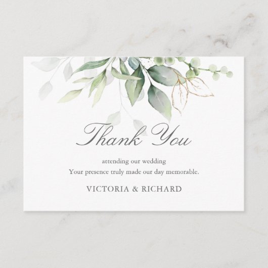 Carte De Remerciements Elégant Eucalyptus Feuille Mariage or vert (Devant)