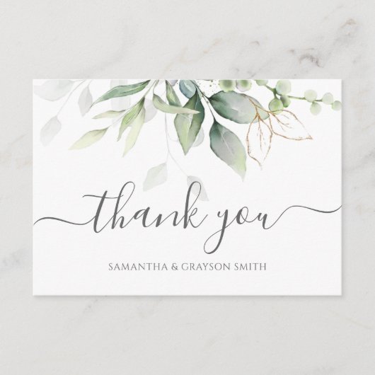 Carte De Remerciements Elégant Eucalyptus Feuille Mariage or vert (Devant)