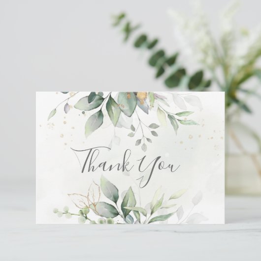 Carte De Remerciements Elégant Eucalyptus Feuille Mariage or vert (Debout devant)