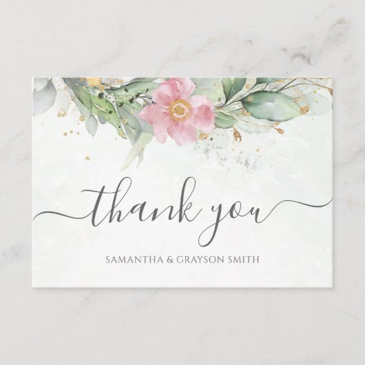 Carte De Remerciements Elégant Eucalyptus Feuille Mariage or vert (Devant)