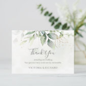 Carte De Remerciements Elégant Eucalyptus Feuille Mariage or vert (Debout devant)