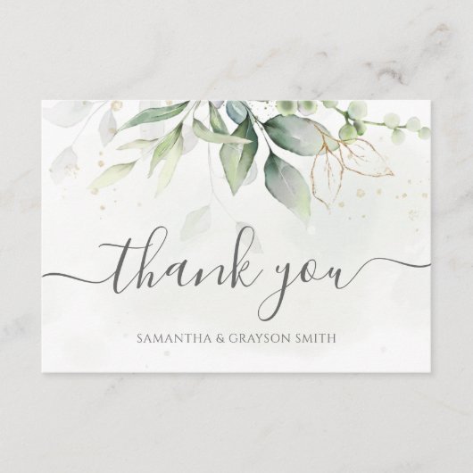 Carte De Remerciements Elégant Eucalyptus Feuille Mariage or vert (Devant)