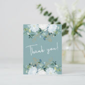 Carte De Remerciements Elégant eucalyptus fleurs blanches photo mariage (Debout devant)