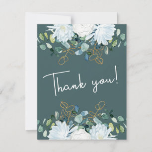 Carte De Remerciements Elégant eucalyptus fleurs blanches photo mariage