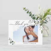 Carte De Remerciements Elégant Eucalyptus Mariage PHOTO (Debout devant)