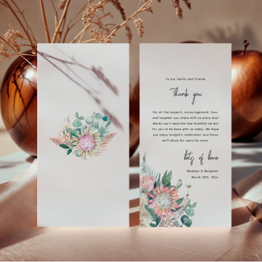 Carte De Remerciements Elegant Eucalyptus Pampas Grass Protea Wedding