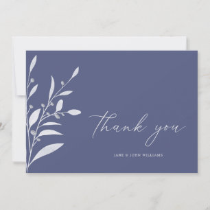 Carte De Remerciements Élégant feuillage bleu gris mariage