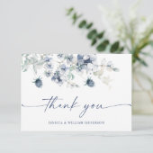 Carte De Remerciements Elégant feuillage d'hiver bleu Dusty Boho Aquarell (Debout devant)