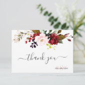 Carte De Remerciements Élégant Fleur Rustique Bourgogne (Debout devant)