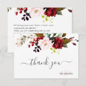 Carte De Remerciements Élégant Fleur Rustique Bourgogne (Devant / Derrière)