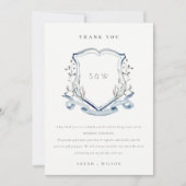Carte De Remerciements Élégant Fleur sauvage bleu Monogram Crest Mariage (Devant)