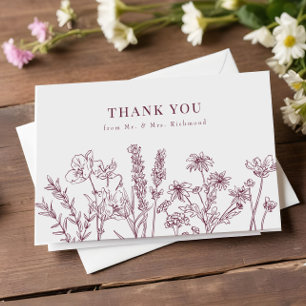 Carte De Remerciements Élégant Fleur sauvage Boho Mariage Bourgogne
