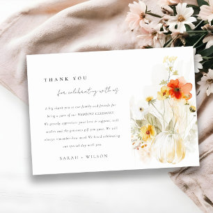Carte De Remerciements Elégant Fleur sauvage  Citrouille aquarelle Mariag