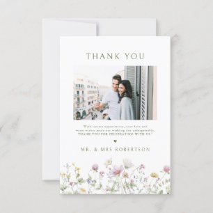 Carte De Remerciements Élégant Fleur sauvage Pastel Soft Mariage botaniqu