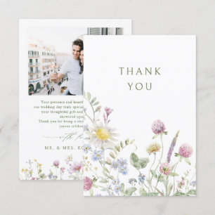 Carte De Remerciements Élégant Fleur sauvage Pastel Soft Mariage botaniqu