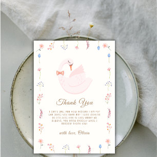 Carte De Remerciements Élégant Fleur sauvage Princesse Swan Girl Baby sho