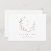Carte De Remerciements Élégant Fleur sauvage Rustic Boho Mariage monogram (Devant / Derrière)