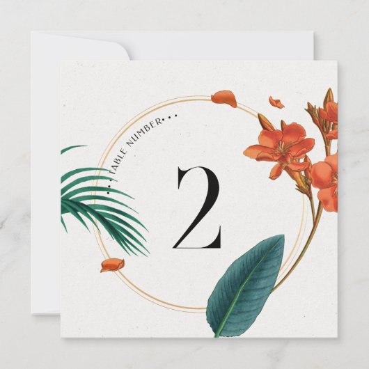 Carte De Remerciements Elégant Fleurs Tropicales Numéro Mariage-Table (Devant)