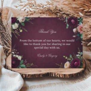 Carte De Remerciements Élégant Floral Bourgogne
