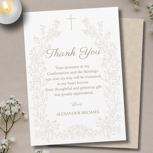Carte De Remerciements Elegant Floral Cross Confirmation