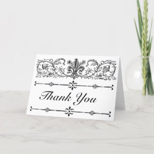 Carte De Remerciements Élégant Floral Élégant Noir Blanc Fleur de Lis