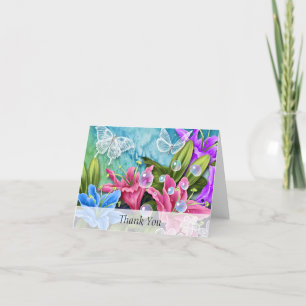 Carte De Remerciements Élégant floral et papillon toute occasion Note voi