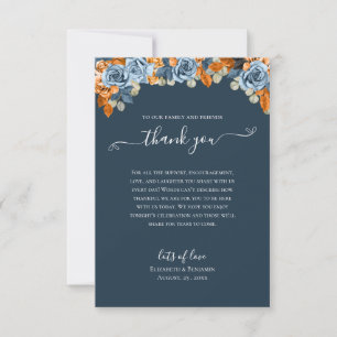 Carte De Remerciements Elégant Floral Fall Navy Blue Rust Mariage Boho