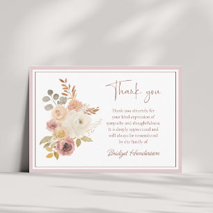 Carte De Remerciements Élégant floral funéraire en terre cuite rose