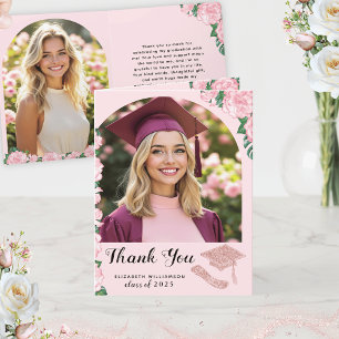 Carte De Remerciements Élégant floral rose Arche photo Graduation
