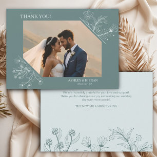 Carte De Remerciements Élégant Floral Turquoise Mariage