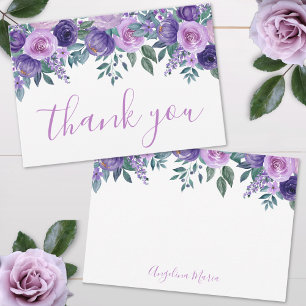 Carte De Remerciements Élégant floral violet personnalisé