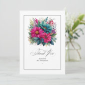 Carte De Remerciements Elégant Fuchsia et Mariage vert émeraude (Debout devant)