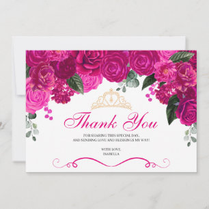 Carte De Remerciements Élégant Fuchsia Or rose Quinceanera Floral que
