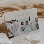 Carte De Remerciements Elegant Gold 3 Photo Template Folded Thank You<br><div class="desc">This elegant gold 3 photo template folded thank you card is perfect for a simple wedding. The minimalist gold and white design features fancy romantic typography with modern glam style. Customizable in any color. Keep the design minimal and classy, as is, or personalize it by adding your own graphics and...</div>