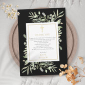 Carte De Remerciements Elégant Gold Black Greenery Poème funéraire