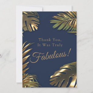 Carte De Remerciements Elégant Gold Blue Photo 50 Fabuleux anniversaire