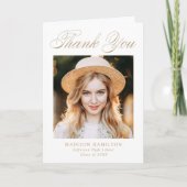 Carte De Remerciements Élégant Gold Calligraphy Photo Graduation (Devant)