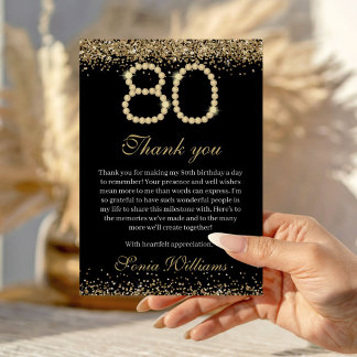 Carte De Remerciements Elegant Gold Diamonds 80th Birthday Thank You Card