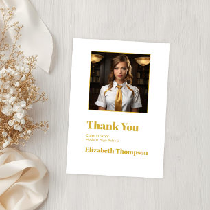 Carte De Remerciements Elégant Gold et White Graduation Photo