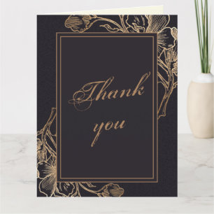 Carte De Remerciements Elégant Gold Faux Metal Floral Photo Mariage