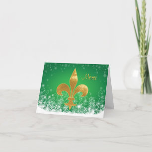 Carte De Remerciements Elegant Gold Fleur Green Holiday Thank You Card