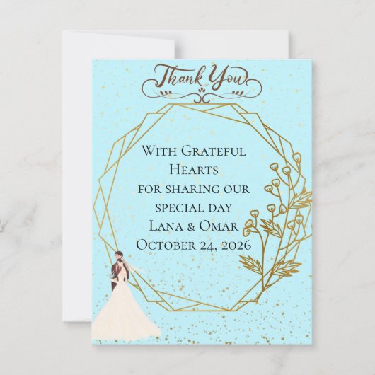 Carte De Remerciements Elegant Gold Geometric Dusty Blue Wedding (Devant)