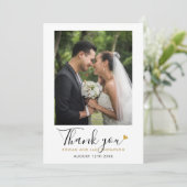 Carte De Remerciements Elégant Gold Heart Script Mariage Photo (Debout devant)