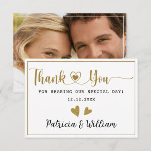 Carte De Remerciements Elegant Gold Hearts Couple Mariage photo
